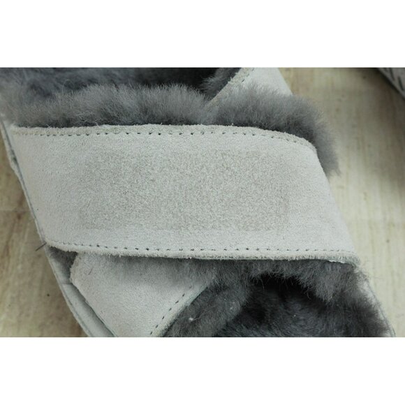 LL Bean White Suede Slip-On Shearling Lined Crisscross Flat Slippers Size 8 M - Picture 8 of 9